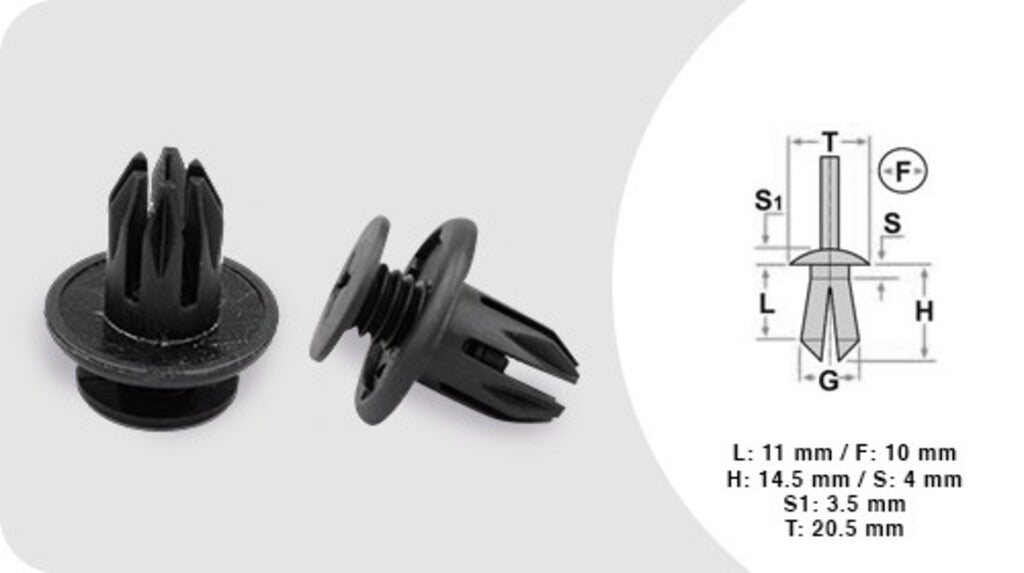 Rivetti Plastica (3 Pezzi)-Lunghezza 11 Mm-Larghezza 4 Mm-Testa 20.5 Mm-Foro 10 Mm Per Bmw X1 - F48 (BM706CL01)