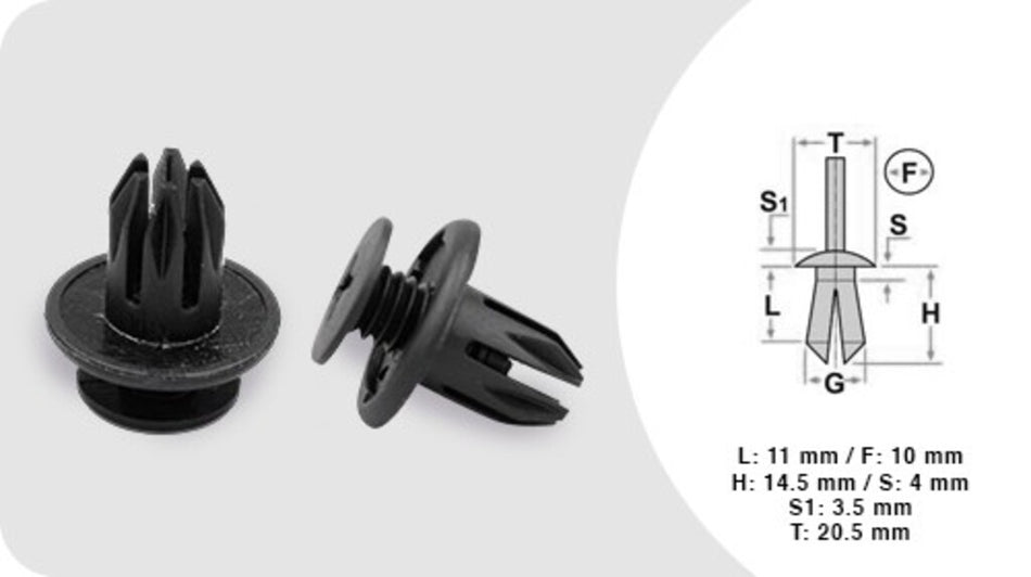Rivetti Plastica (3 Pezzi)-Lunghezza 11 Mm-Larghezza 4 Mm-Testa 20.5 Mm-Foro 10 Mm Per Bmw X1 - F48 (BM706CL01)