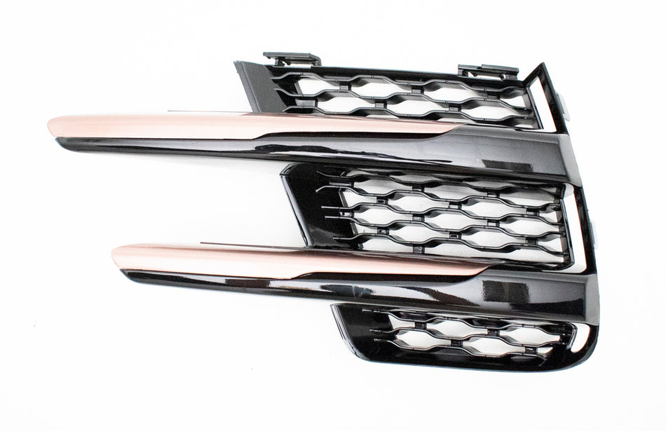 Griglia Sinistra Paraurti Anteriore-Inferiore-Nera-Lucida-Con Modanatura Bronzo-Cromata Mod. R-Dynamic Per Land Rover Range Rover Velar (LR7502124)
