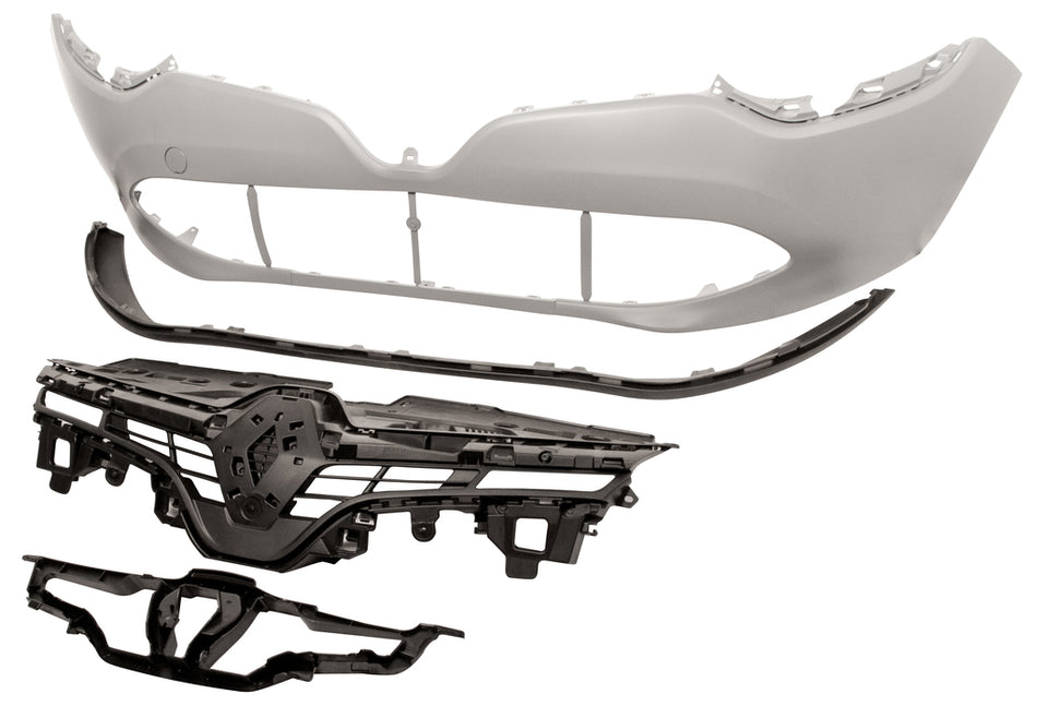 Paraurti Anteriore-Con Primer-Con Griglia Nera-Con Supporto Griglia-Con Spoiler (4 Pz.) Per Renault Clio (RN3291000)