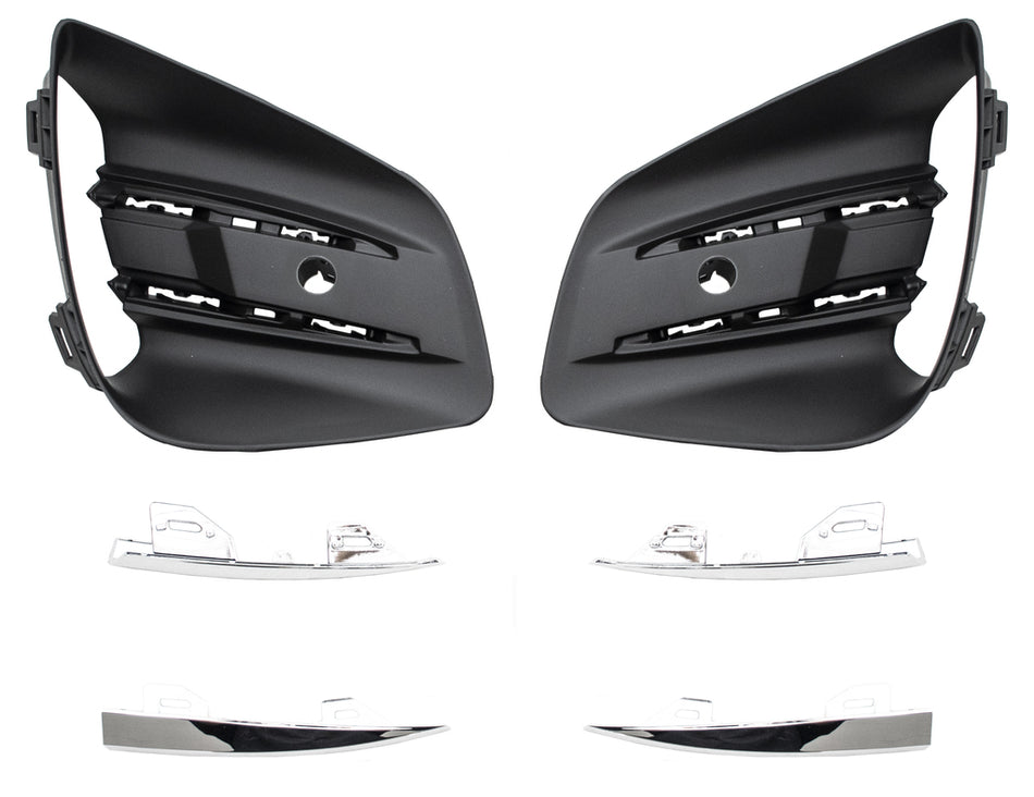 Kit Griglie Paraurti Anteriore-Nere-Goffrata-Senza Sede Fendi-Con Modanature Cromate-Con Foro Pdc+supporto-(destra+sinistra) Per Renault Clio (RN3322145)