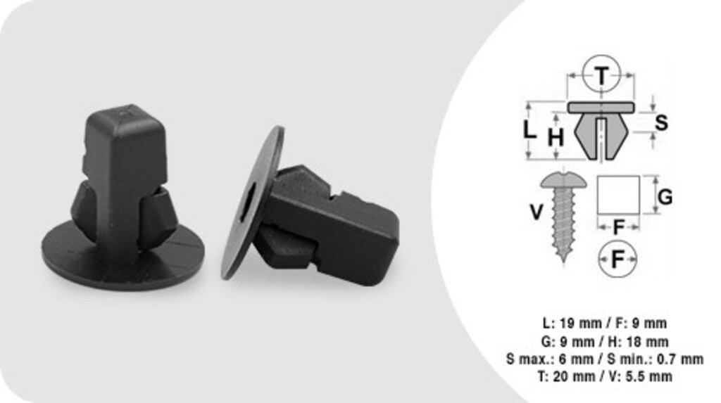 Madrevite (8 Pezzi)-Lunghezza 18 Mm-Larghezza 6 Mm-Testa 20 Mm-Foro 9 Mm Per Toyota Yaris (TY325CL01)