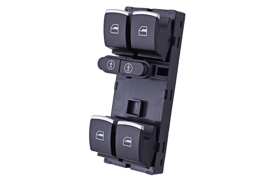 Pulsantiera Alzacristallo Porta Anteriore Sinistra-Nera-Con Bordo Cromato-4 Interruttori-10 Pins Per Volkswagen Touareg (7p) (VG819WS04)