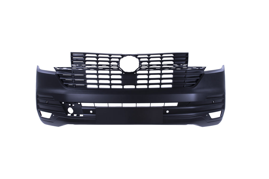 Paraurti Anteriore-Nero-Goffrato-Con Fori Park Assist+supporti Per Volkswagen T6.1 Van/transporter (VG9221011)